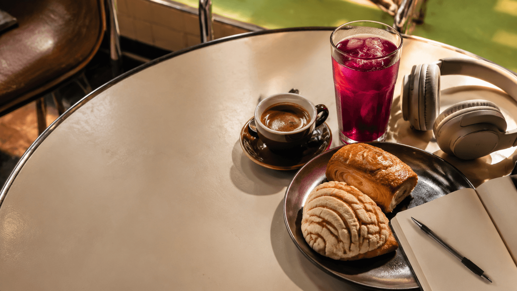 Coffee, a refreshing drink, and pastries served at KALLISTA Café